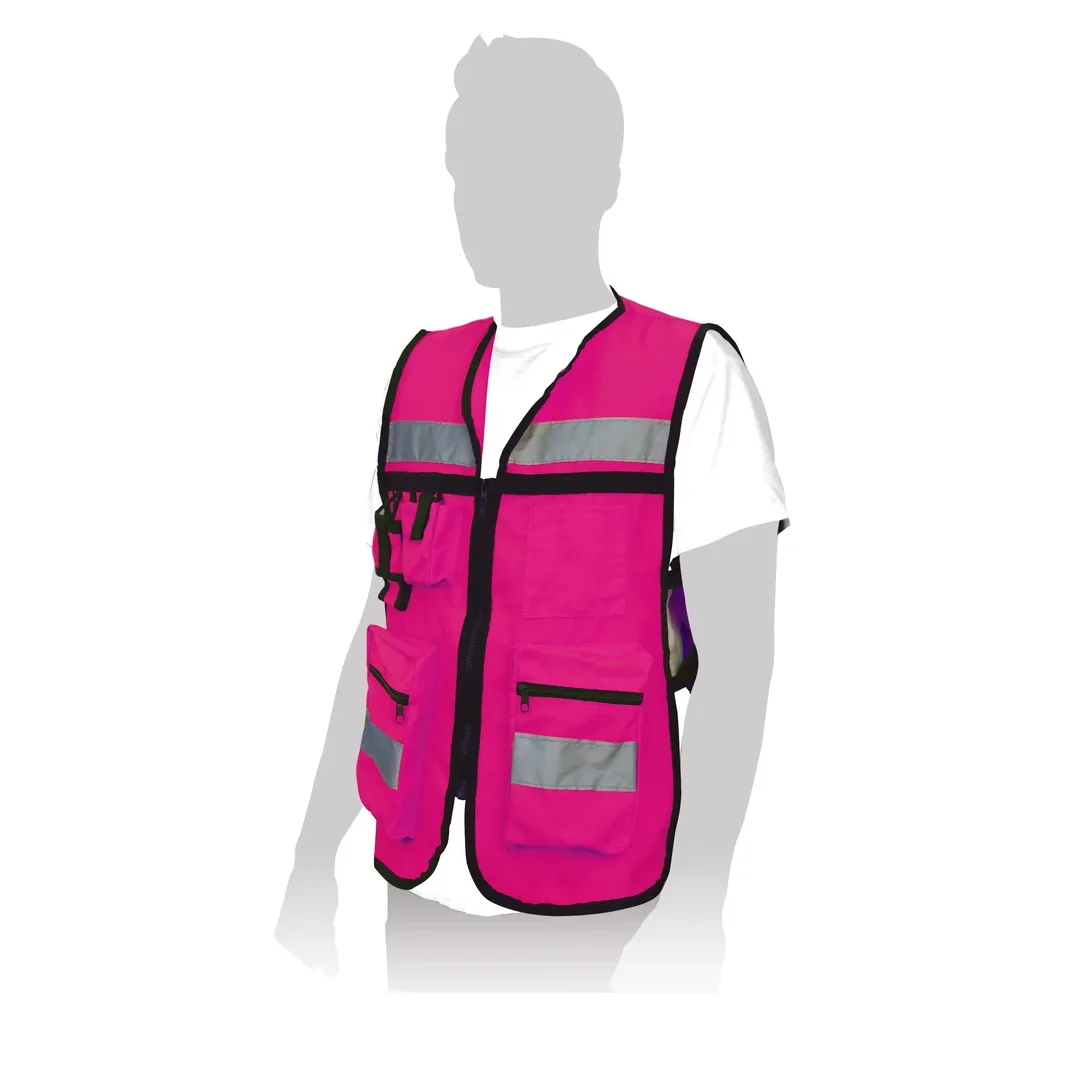 Chaleco brigadista c/cinta reflejante rosa AKSI
