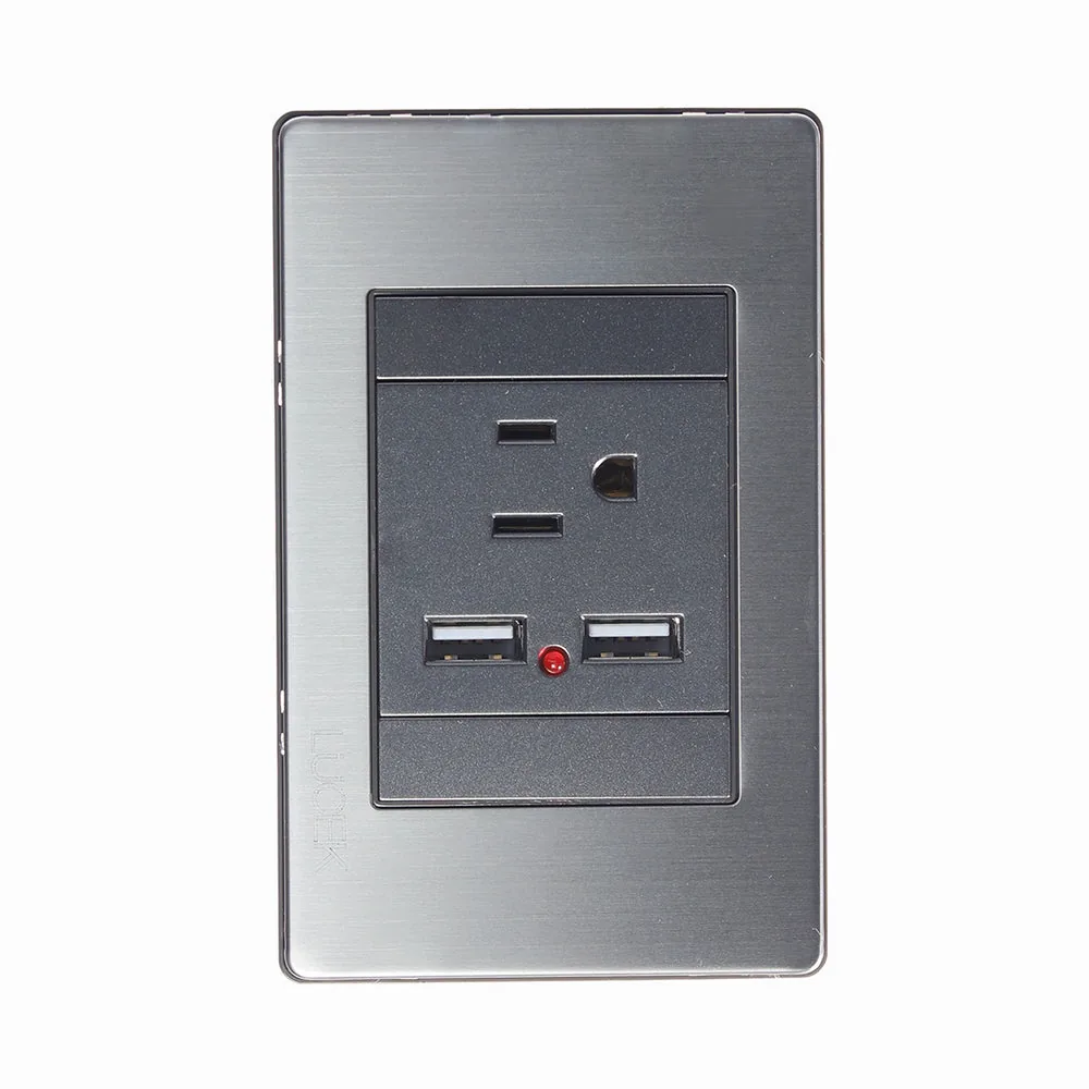 Placa c/contacto y 2 entradas USB Lucek premium acero inox.
