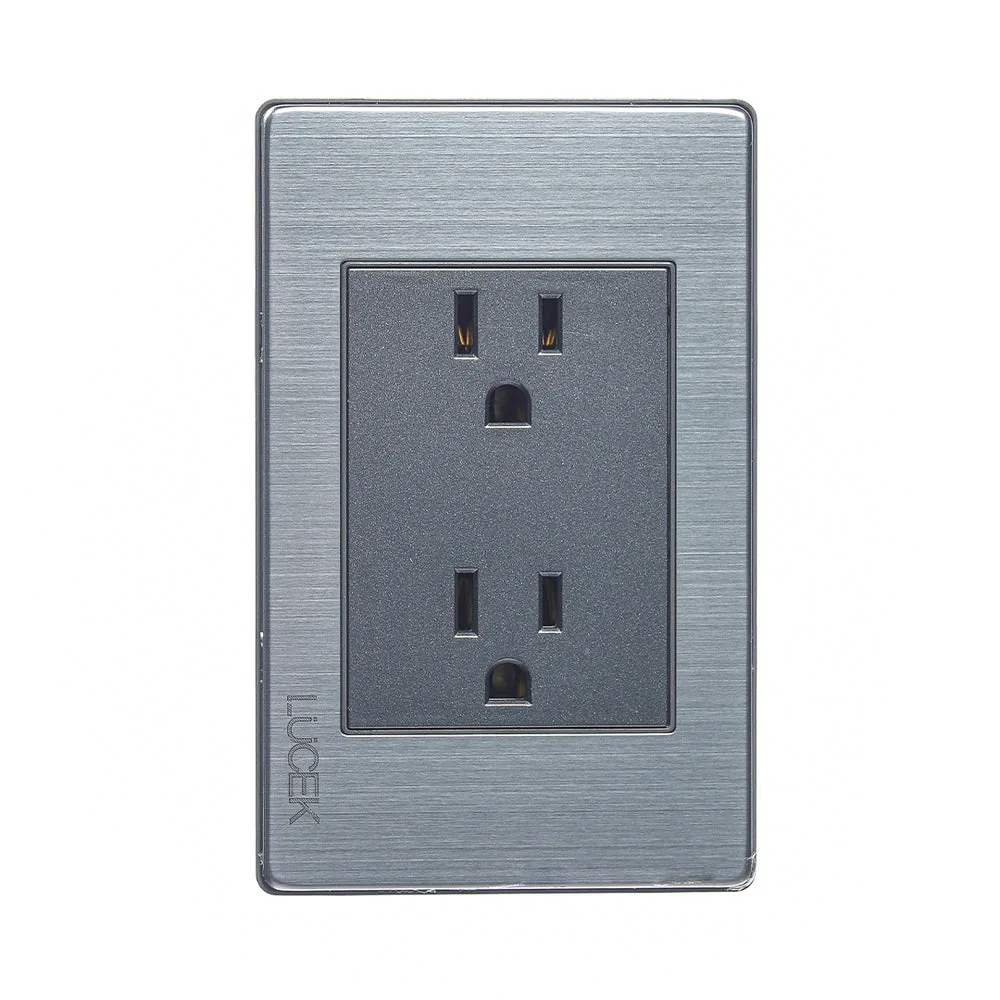 Placa c/contacto dúplex Lucek premium acero inox.